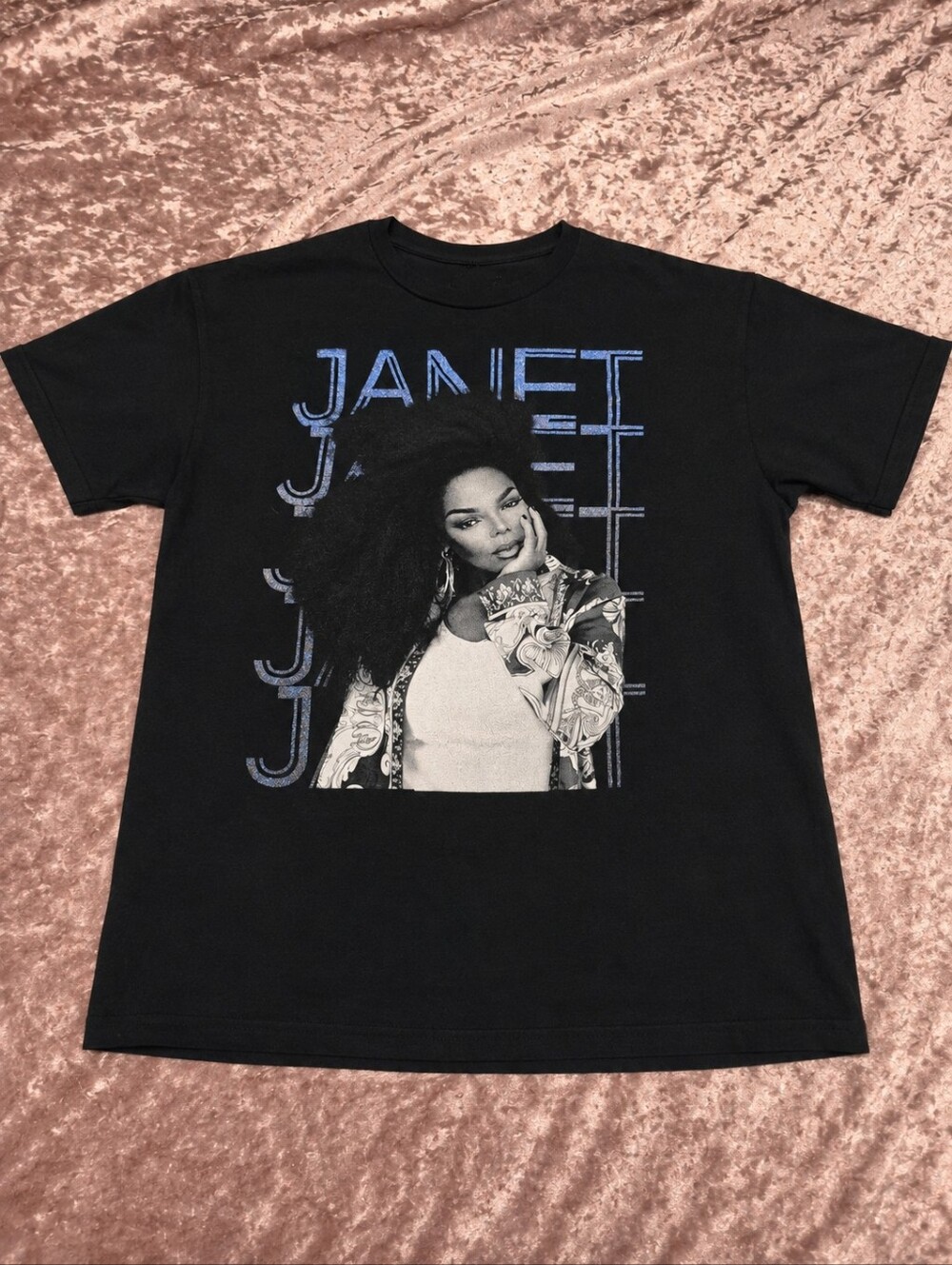 Janet Jackson 2023 Blue Glitter Graphic Tee Black Shirt Size M